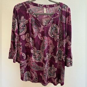 NWOT PerSeption Concept Purple Paisley V-Neck Blouse 2X